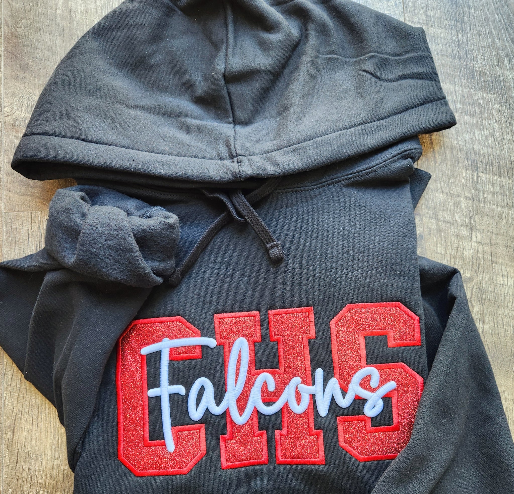 Glitter, 3D Embroidered School Spirit Hoodie or Crewneck