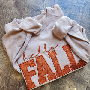 Hello Fall Glittered Embroidered Crewneck