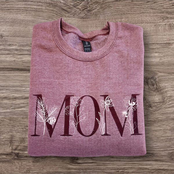 Personalized Mom, Birth Flower Embroidered Crewneck