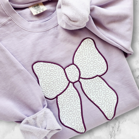 Glittered Bow with Embroidered Pattern Crewneck