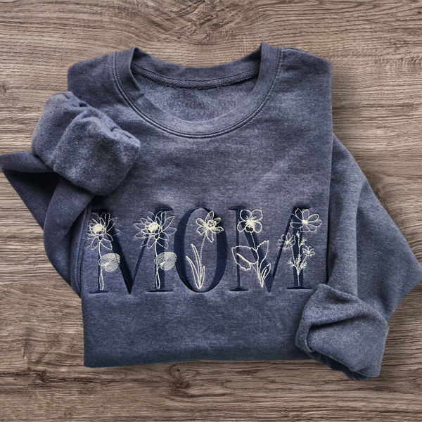 Personalized Mom, Birth Flower Embroidered Crewneck