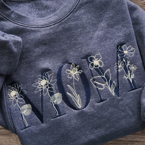 Personalized Mom, Birth Flower Embroidered Crewneck