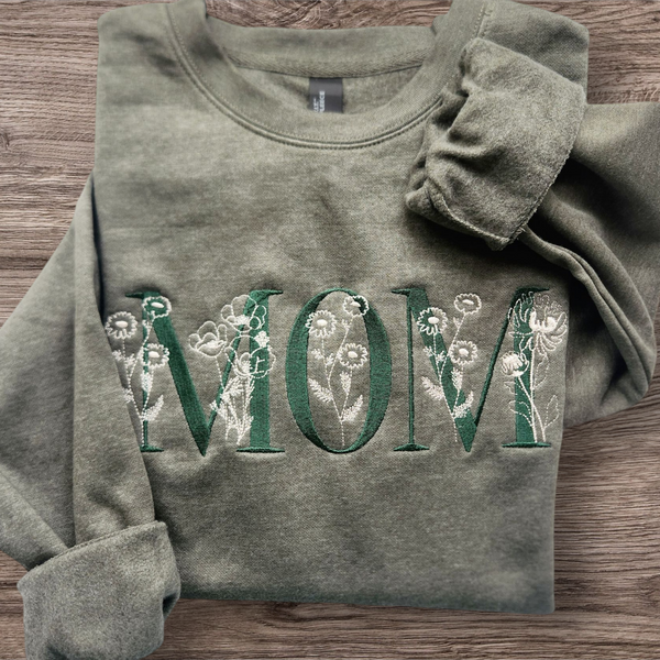 Personalized Mom, Birth Flower Embroidered Crewneck