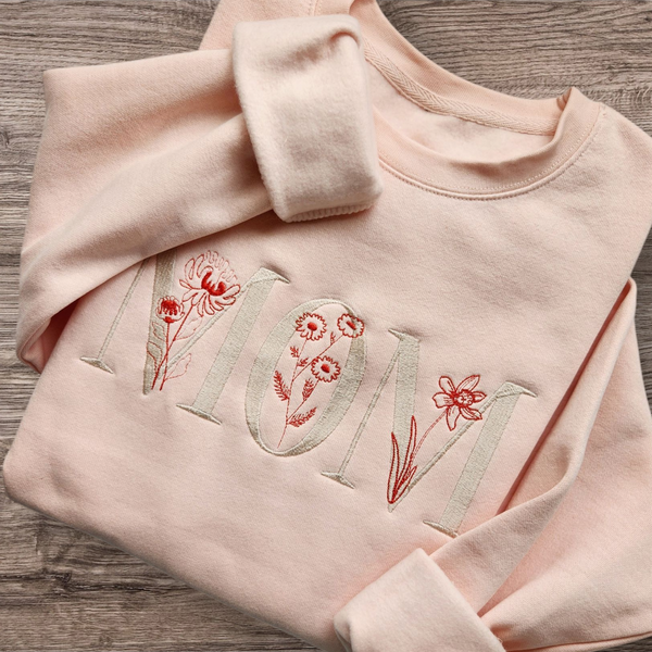 Personalized Mom, Birth Flower Embroidered Crewneck