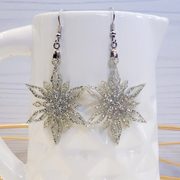 Glitter Snowflake Earrings