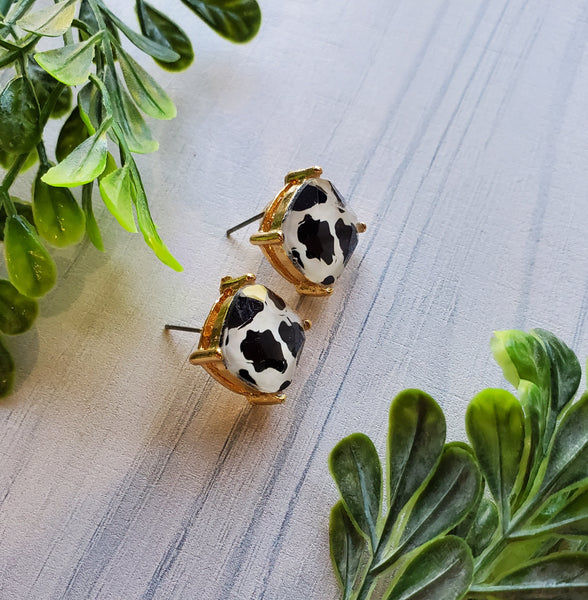 COW PRINT STUD EARRINGS