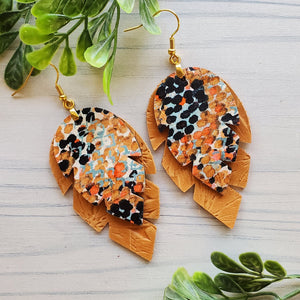 Golden Leaf Leather Earrings