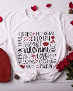 Love Collage Graphic Tee with Red Glitter Accents